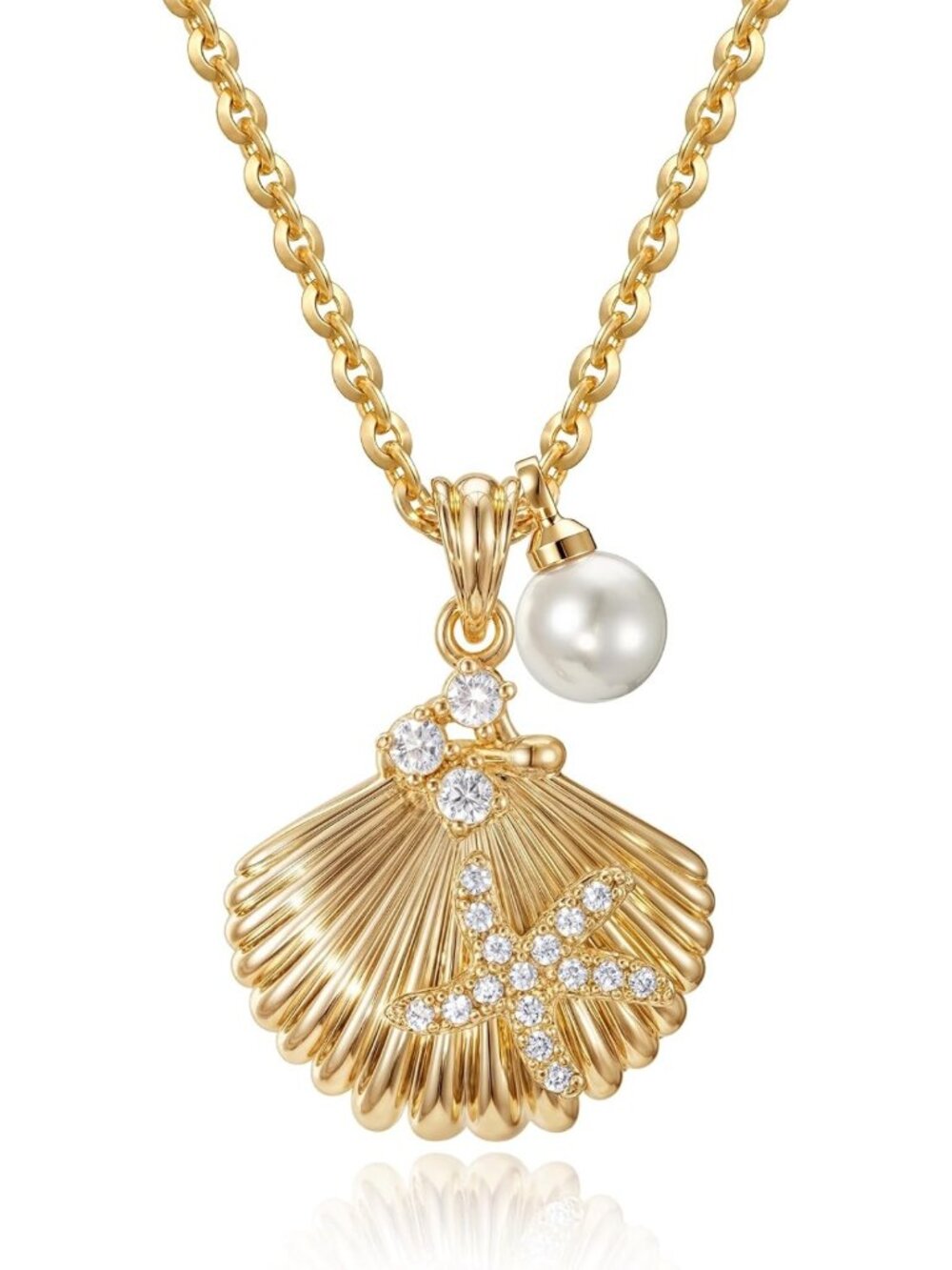 Gold Starfish Necklace 14K Gold Plated Ocean Shell Pendant for Beach Summer